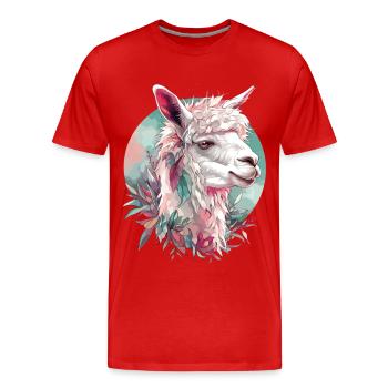 Alpaga Lama Nature animale Zoo Andes Inca Art coloré - T-shirt bio Premium Homme - rouge - Devant - Damien (186cm)
