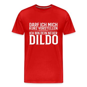Darf ich mich kurz vorstellen? Ich bin dein neuer - Männer Premium Bio T-Shirt - Rot - Vorne - Damien (186cm)
