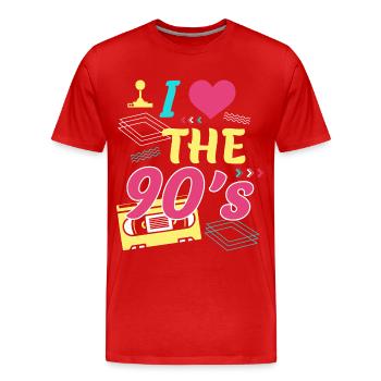 Retro I Love 90s outfit heart party gifts - Men's Premium Organic T-Shirt - red - Front - Damien (186cm)