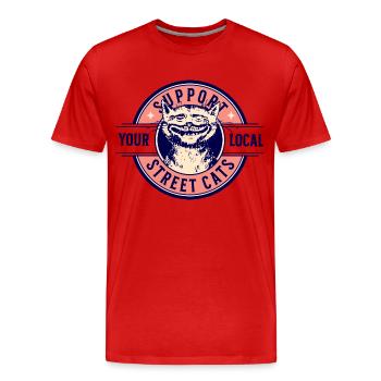 UNTERSTÜTZEN SIE IHRE LOKALEN STRASSENKATZEN - Männer Premium Bio T-Shirt - Rot - Vorne - Damien (186cm)