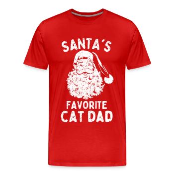 Chat de Noël Papa Père Noël Le chat préféré du père - T-shirt bio Premium Homme - rouge - Devant - Damien (186cm)