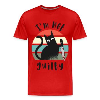 Je suis innocent, chat avec couteau - T-shirt bio Premium Homme - rouge - Devant - Damien (186cm)