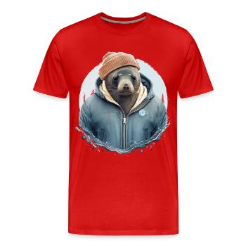 Cooler Seehund - Männer Premium Bio T-Shirt - Rot - Vorne - Damien (186cm)