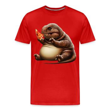 Dinosaure aimant la pizza - T-shirt bio Premium Homme - rouge - Devant - Damien (186cm)