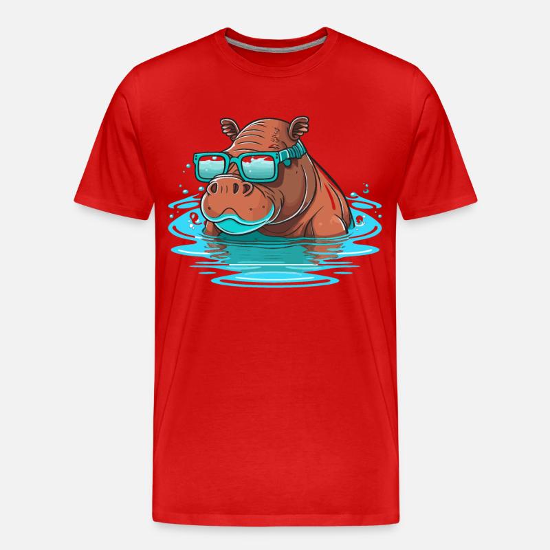 Nilpferd-Schwimmer - Männer Premium Bio T-Shirt - Rot