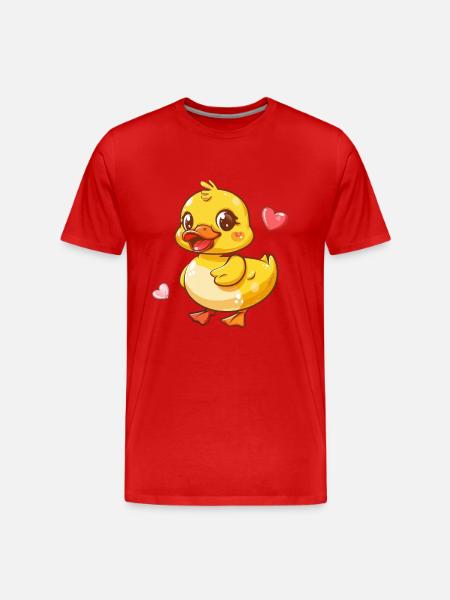 Süßes Entchen Mit Herzchen - Männer Premium Bio T-Shirt - Rot