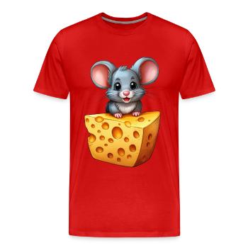 Une souris sur un morceau de fromage - T-shirt bio Premium Homme - rouge - Devant - Damien (186cm)
