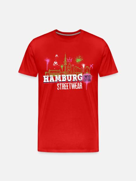 Hamburg Skyline City Germany Graffiti - Men's Premium Organic T-Shirt - red