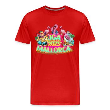 Bachelor Party 2025 Mallorca Malle Party Celebrate Beer Flamingo - Men's Premium Organic T-Shirt - red - Front - Damien (186cm)