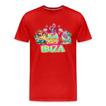 Bachelor Party 2025 Ibiza Spain Party Celebrate Beer Flamingo - Men's Premium Organic T-Shirt - red - Front - Damien (186cm)