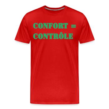 COMFORT = CONTROL - Men's Premium Organic T-Shirt - red - Front - Damien (186cm)