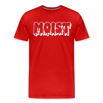 Feuchter tropfender Text - Männer Premium Bio T-Shirt - Rot - Vorne - Damien (186cm)
