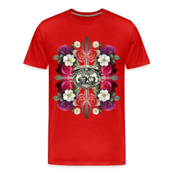 Jesus Christus, Heiliges Herz Jesu, Rosen-Dekor - Männer Premium Bio T-Shirt - Rot - Vorne - Damien (186cm)