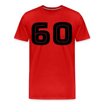 Numéro 60 - Anniversaire - Numéro de maillot - T-shirt bio Premium Homme - rouge - Devant - Damien (186cm)