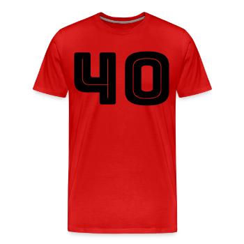 Numéro 40 - Anniversaire - Numéro de maillot - T-shirt bio Premium Homme - rouge - Devant - Damien (186cm)