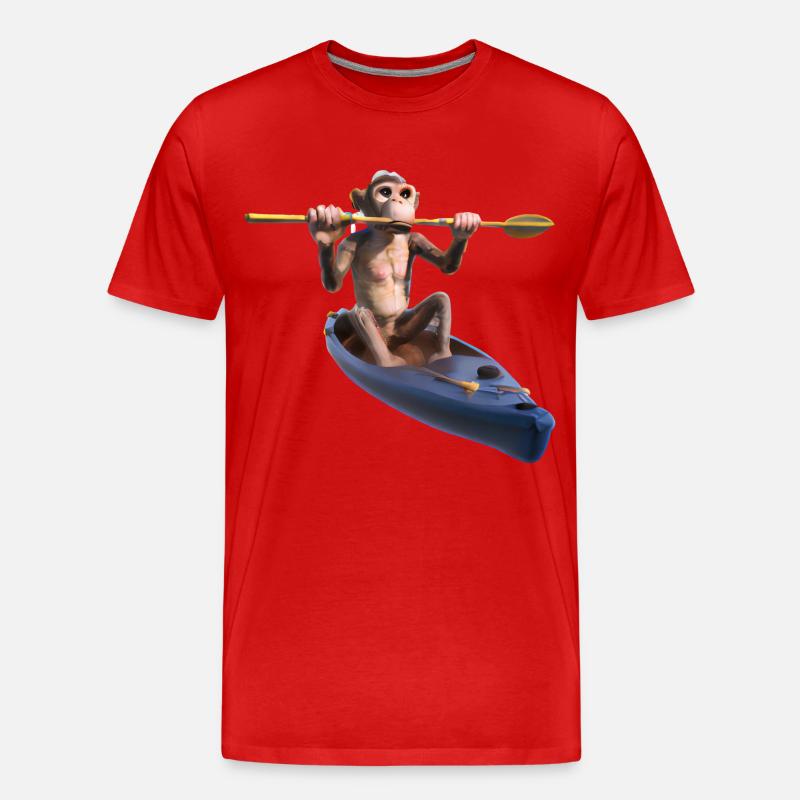 Affe im Kajak - Männer Premium Bio T-Shirt - Rot