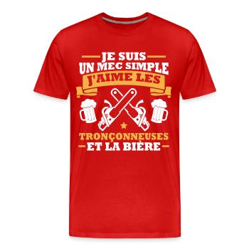 Un mec simple j aime les tronçonneuses et la bière - T-shirt bio Premium Homme - rouge - Devant - Damien (186cm)