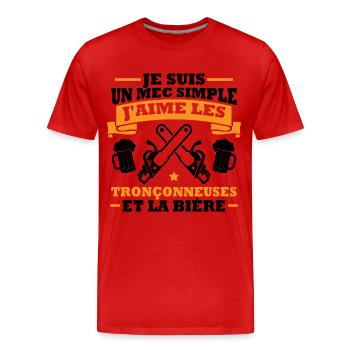 Un mec simple j aime les tronçonneuses et la bière - T-shirt bio Premium Homme - rouge - Devant - Damien (186cm)