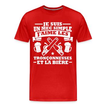 Un mec simple j aime les tronçonneuses et la bière - T-shirt bio Premium Homme - rouge - Devant - Damien (186cm)