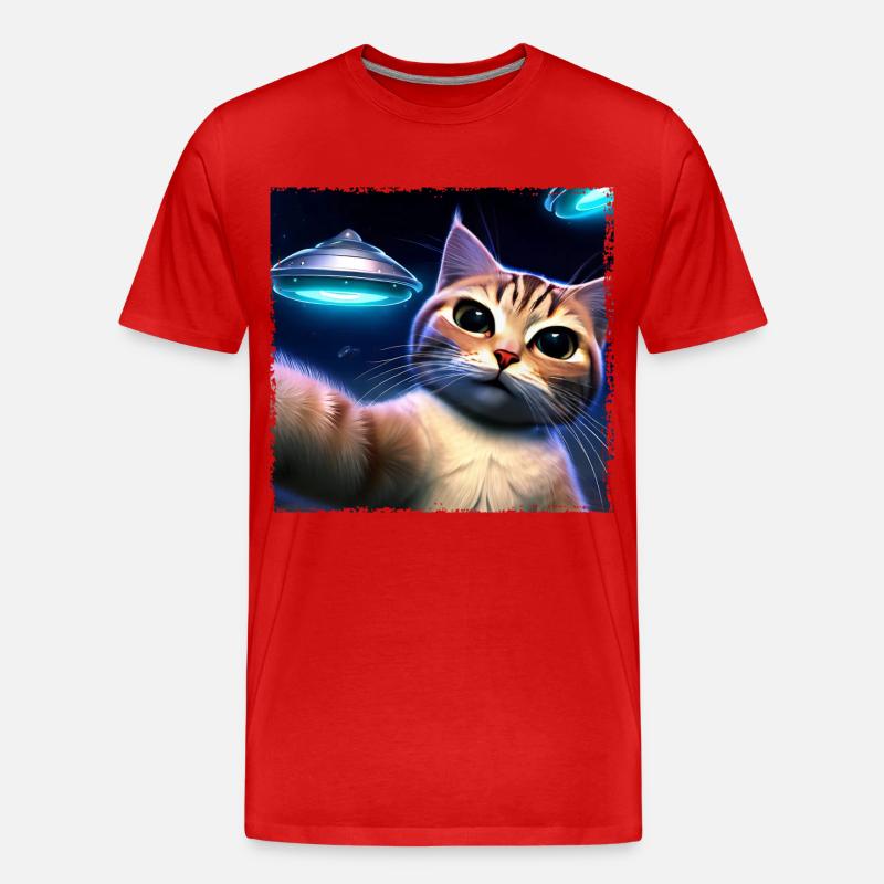 Katzen-Selfie mit UFO - Männer Premium Bio T-Shirt - Rot
