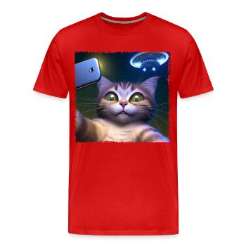 Cat selfie with UFO - Men's Premium Organic T-Shirt - red - Front - Damien (186cm)
