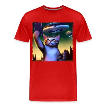 Cat selfie with UFO - Men's Premium Organic T-Shirt - red - Front - Damien (186cm)