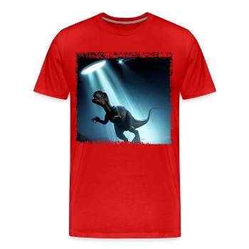 UFO trifft auf Dinosaurier - Männer Premium Bio T-Shirt - Rot - Vorne - Damien (186cm)