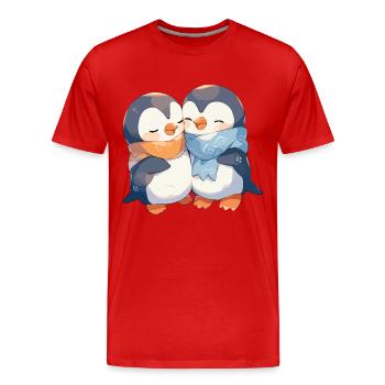 Pingouin Coeur Amour Mignon Câlin Pingouin Amour - T-shirt bio Premium Homme - rouge - Devant - Damien (186cm)