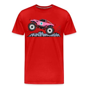 Monstertruck Geburtstag 9 Pink - Männer Premium Bio T-Shirt - Rot - Vorne - Damien (186cm)