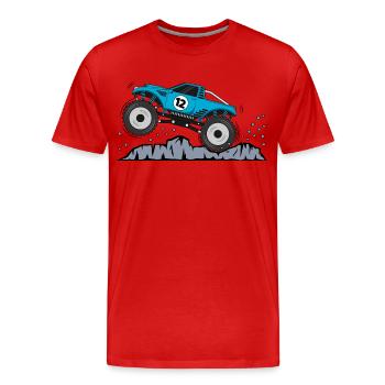 Monster Truck Birthday 12 Turquoise - Men's Premium Organic T-Shirt - red - Front - Damien (186cm)