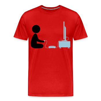 Un garçon joue avec sa console de jeux - T-shirt bio Premium Homme - rouge - Devant - Damien (186cm)