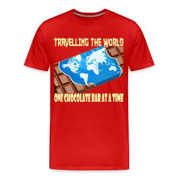 Travelling with a chocolate bar - Men's Premium Organic T-Shirt - red - Front - Damien (186cm)