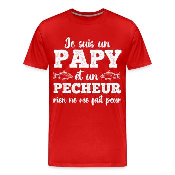 Papy pêcheur humour pêche cadeau grand-père - T-shirt bio Premium Homme - rouge - Devant - Damien (186cm)