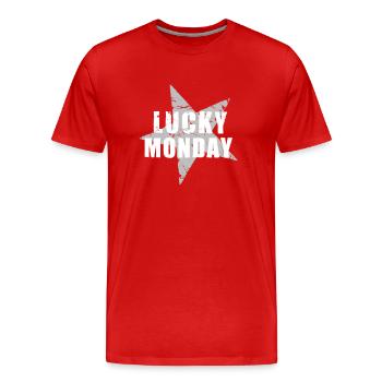 LUCKY MONDAY - GlücksTshirt - used look - Stern - Men's Premium Organic T-Shirt - red - Front - Damien (186cm)