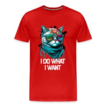 I Do What I Want Katze mit Sonnenbrille - Männer Premium Bio T-Shirt - Rot - Vorne - Damien (186cm)