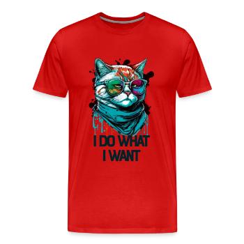 I Do What I Want Katze mit Sonnenbrille - Männer Premium Bio T-Shirt - Rot - Vorne - Damien (186cm)