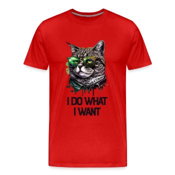 I Do What I Want Katze mit Sonnenbrille - Männer Premium Bio T-Shirt - Rot - Vorne - Damien (186cm)