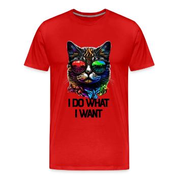 I Do What I Want Katze mit Sonnenbrille - Männer Premium Bio T-Shirt - Rot - Vorne - Damien (186cm)