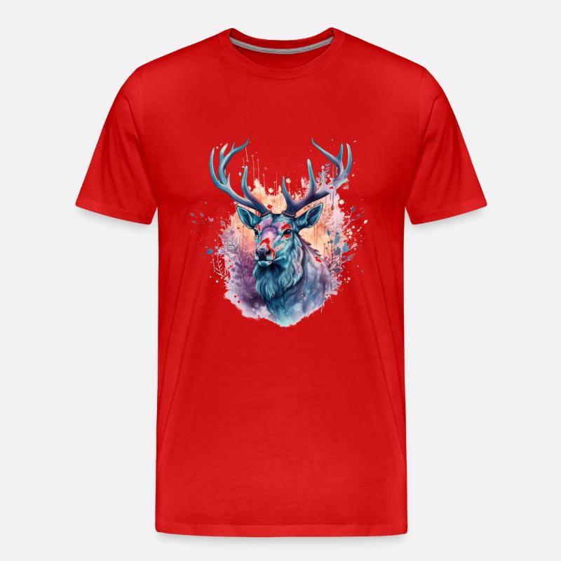 Hirsch Bunt Aquarell - Männer Premium Bio T-Shirt - Rot