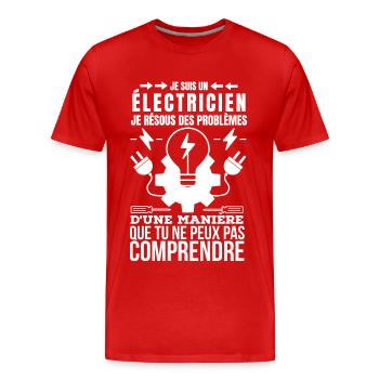 électricien qui résous des problèmes - T-shirt bio Premium Homme - rouge - Devant - Damien (186cm)