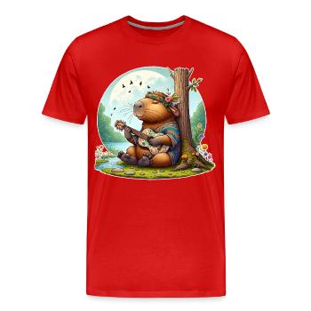Capybara Gitarre Hippie Peace - Männer Premium Bio T-Shirt - Rot - Vorne - Damien (186cm)