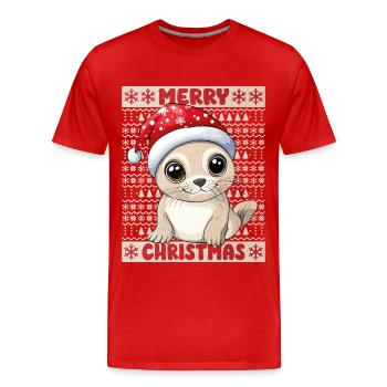 Robbe Seerobbe Ugly Christmas Weihnachten Xmas Süß - Männer Premium Bio T-Shirt - Rot - Vorne - Damien (186cm)