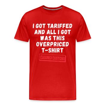 Contre les tarifs USA - Déclaration anti-douane - T-shirt bio Premium Homme - rouge - Devant - Damien (186cm)