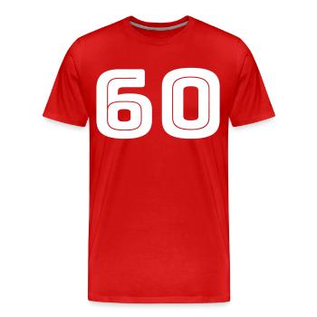 Numéro 60 - Anniversaire - Numéro de maillot - T-shirt bio Premium Homme - rouge - Devant - Damien (186cm)