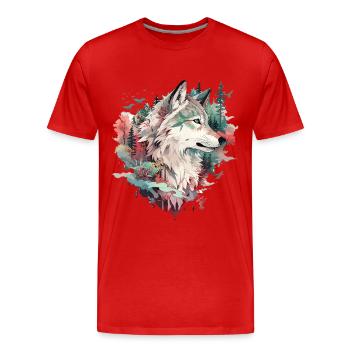 Wolf Wolfskopf Natur Wildnis Wald Bäume Kunst - Männer Premium Bio T-Shirt - Rot - Vorne - Damien (186cm)