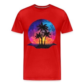 Plage d’été Palmiers de mer Vacances Néon Couleurs Colorées - T-shirt bio Premium Homme - rouge - Devant - Damien (186cm)