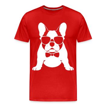 Drôle de bouledogue français avec des lunettes de soleil French Bulld - T-shirt bio Premium Homme - rouge - Devant - Damien (186cm)