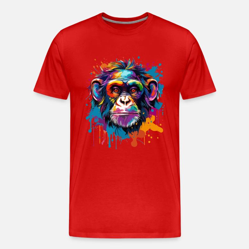 Bunter Schimpanse Farbkleckse Farbspritzer - Männer Premium Bio T-Shirt - Rot