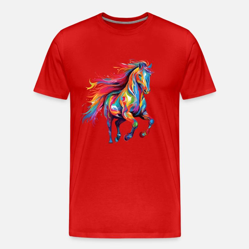 Pferd Farbkleck Farbspritzer Bunt - Männer Premium Bio T-Shirt - Rot
