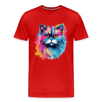 Bunte Himalaya Katze Farbkleckse Farbspritzer - Männer Premium Bio T-Shirt - Rot - Vorne - Damien (186cm)